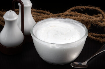 Fresh Yogurt (Curd) in Bowl. Close up. Conceptual Photography.
