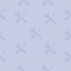 Seamless pattern of screwdriver and wrench sign on light blue background. Repeating backdrop using for maintenance technical site caution, notice under construction symbol and alert attention banner.