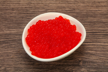 Red salmon caviar in the bowl