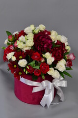 
wooden boxes with fresh flowers