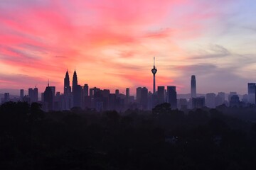Fototapeta premium Beautiful sunset over Kuala Lumpur cityscape