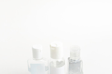 Three Pocket-Size Transparent Hand Sanitizer Dispenser Plastic Bottles