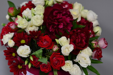 
wooden boxes with fresh flowers