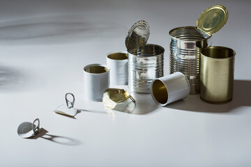 collecting metall tin cans for recycling. eco friendly. environmental protection