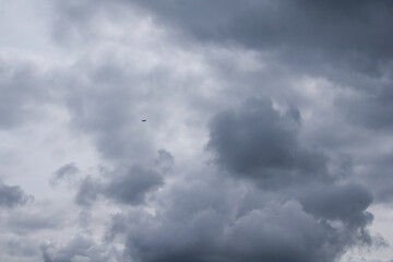 plane flight on a cloudy and stormy day