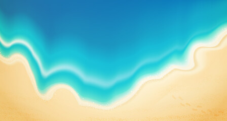 Top view summer with water play equipment placed on the beach. beach background with swim ring, sandals, umbrellas, balls, starfish and sea. vector illustration.