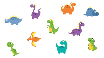 Set of cute dinosaurs. Flat style. Vector illustration
