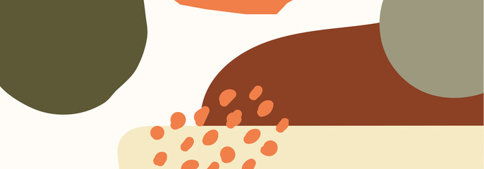 Trendy social media banner template with abstract organic shapes composition in contemporary collage minimal style, vector illustration