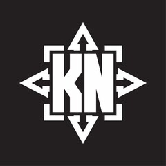 KN Logo monogram with rounded arrows shape design template