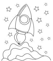 coloring book rocket in space star graphics isolate on a white background technology transport flying children's illustration vector