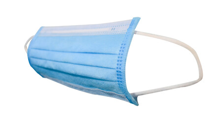 Side of blue surgical face mask on white background with clipping path.