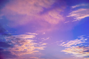 Colorful cloudy sky at sunset. Sky texture. Abstract nature background