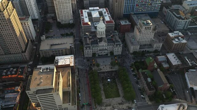 Aerial View of Black Lives Matter Protesters in Front of Baltimore Maryland USA City Hall, Following the killing by 