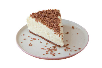 chocolate cheesecake on white plate on  White background