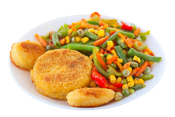 vegetables gorse or tomatoes corn peas bell peppers carrots on plate