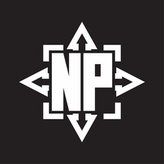 NP Logo monogram with rounded arrows shape design template