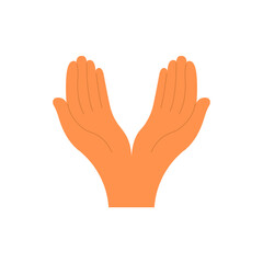 Two hands with palms forward and up on a white background. Vector flat cartoon illustration.