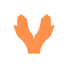 Two hands with palms forward and up on a white background. Vector flat cartoon illustration.