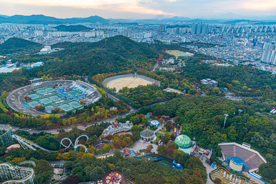 Sunset Aerial View Of Eworld Amusement Park In Daegu, Republic Of Korea