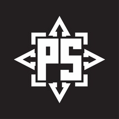 PS Logo monogram with rounded arrows shape design template