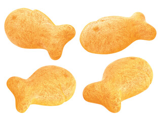 Fish Shaped Cheese Crackers on a White Background. 3d illustration