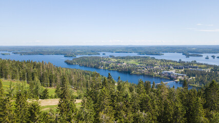 Fototapeta na wymiar Summer views from Ski mountain in Finland. Tahko, Kuopio.