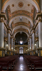 Fototapeta na wymiar interior of the cathedral of Leon Guanajuato, column baroque style, arcs symmetry