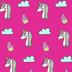 Cute unicorn pattern. Vector illustration