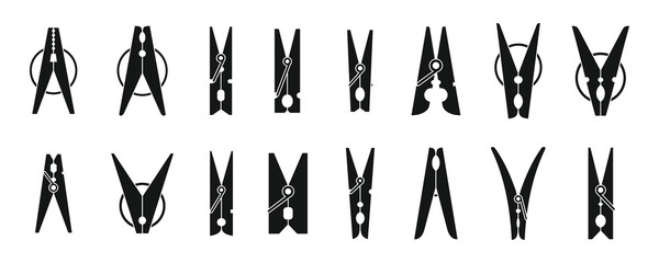 Home clothes pins icons set. Simple set of home clothes pins vector icons for web design on white background - obrazy, fototapety, plakaty