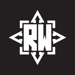 RW Logo monogram with rounded arrows shape design template