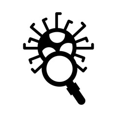 magnifying glass with covid19 virus particle silhouette style