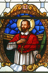 Fototapeta premium St. Marko Krizin, a stained glass window at Holy Family Church in Zagreb, Croatia