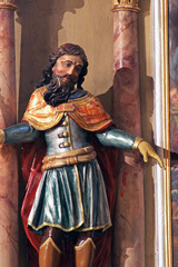 Obraz premium St. Stephen the King, statue at the Altar of the Holy Three Kings at St. Peter's Church in Sveti Petar Orehovec, Croatia