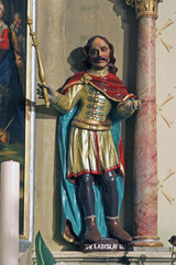Obraz premium St. Ladislaus the King, statue at the Altar of the Holy Three Kings at St. Peter's Church in Sveti Petar Orehovec, Croatia