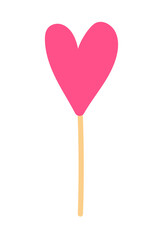 Rosova caramel heart on a stick in a flat style. Vector sticker with yummy sweet symbol of love for sweets. Logo for candy store, confectionery, donuts