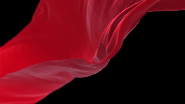 4k Red wave satin fabric loop background.Wavy silk cloth fluttering in the wind.tenderness and airiness.3D digital animation of seamless flag waving ribbon streamer riband.