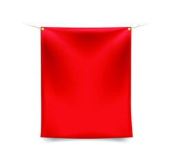 Set of High Quality Red Textile Banners with Folds with Ropes on White Background . Isolated Vector Elements 