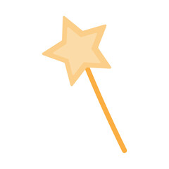 Vector clip art magic wand with a star on the end in flat style. Vector sticker for magicians
