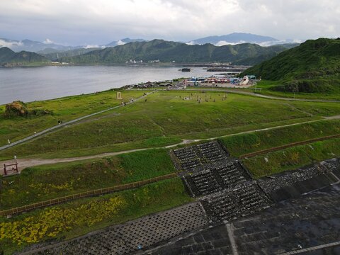 Drone Ariel view of The Chaojing Park coastline, located on the north coast of Keelung, Taiwan.