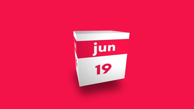 June day 19th calendar. Day nineteen of month. 3d cube video animation
