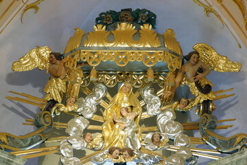 Education of the Virgin Mary statue on the altar Our Lady of Sorrows in the parish church of St. George in Gornja Stubica, Croatia