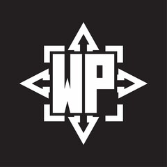 WP Logo monogram with rounded arrows shape design template