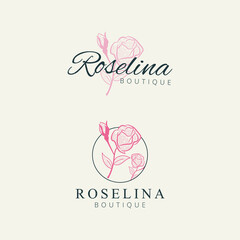 Fototapeta premium Minimalist rose flower logo design hand drawing