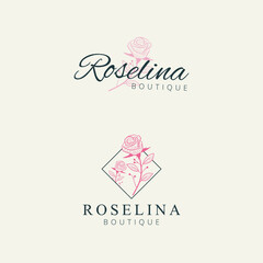 Minimalist rose flower logo design hand drawing