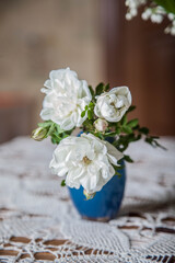 bouquet of white roses on the table 