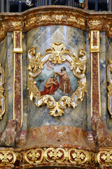 Baptism of the Lord detail of the pulpit in the parish church of Saint George in Gornja Stubica, Croatia