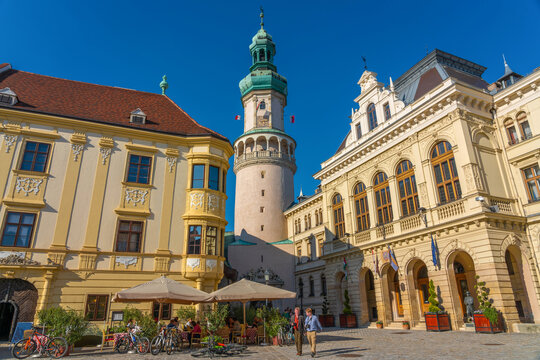 Historical city center of Sopron with Fire tower, Hungary
