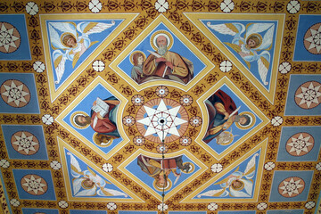 Ceiling fresco with Evangelist figures in the Church of the Holy Three Kings in Kraljev Vrh, Croatia