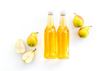 Bottles of beer with peer top view