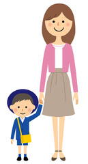 手をつなぐ園児とお母さん